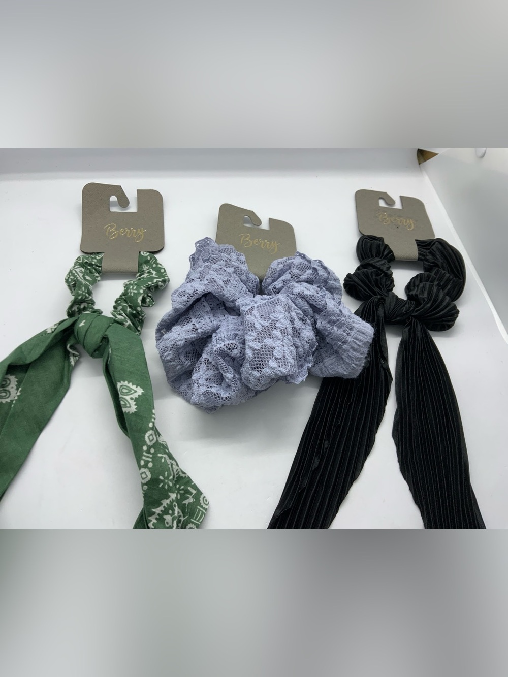 Women’s Hair Scarf Scrunchie Set - Green, Lavender, Black